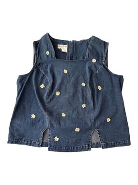 Betsy Lauren Denim Sleeveless Top Womens 14W 3D Daisy Appliqué Cottagecore